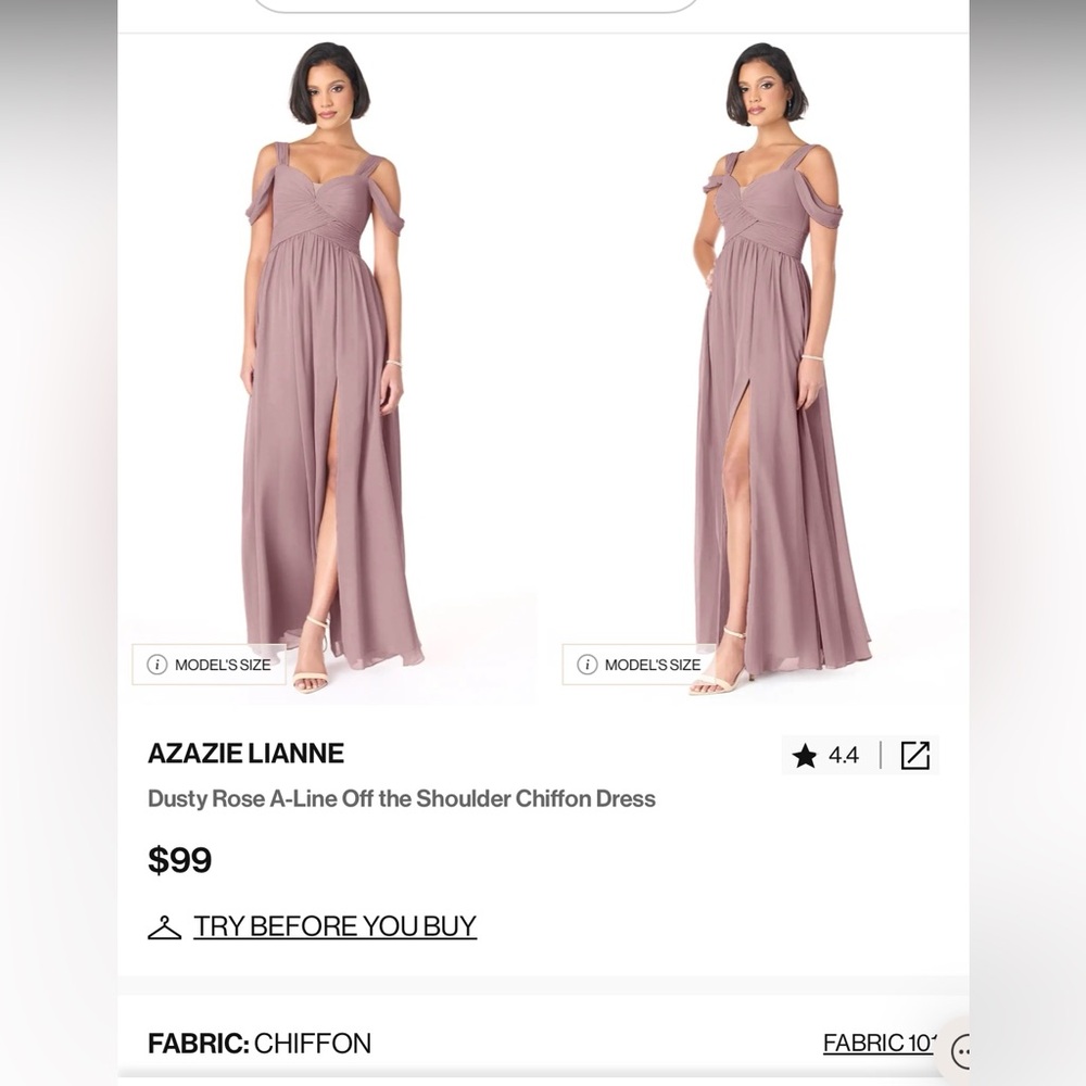 Azazie Lianne dusty rose color chiffon bridesmaid dress size A4